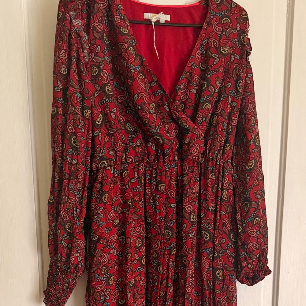 Boden Red Paisley Long Sleeve Maxi Dress